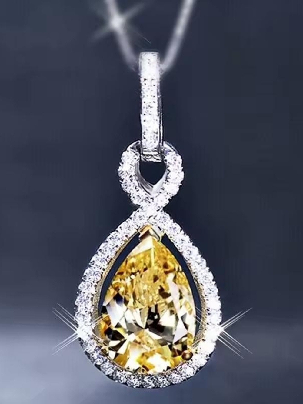 Yellow Teardrop Crystal Halo Pendant Necklace